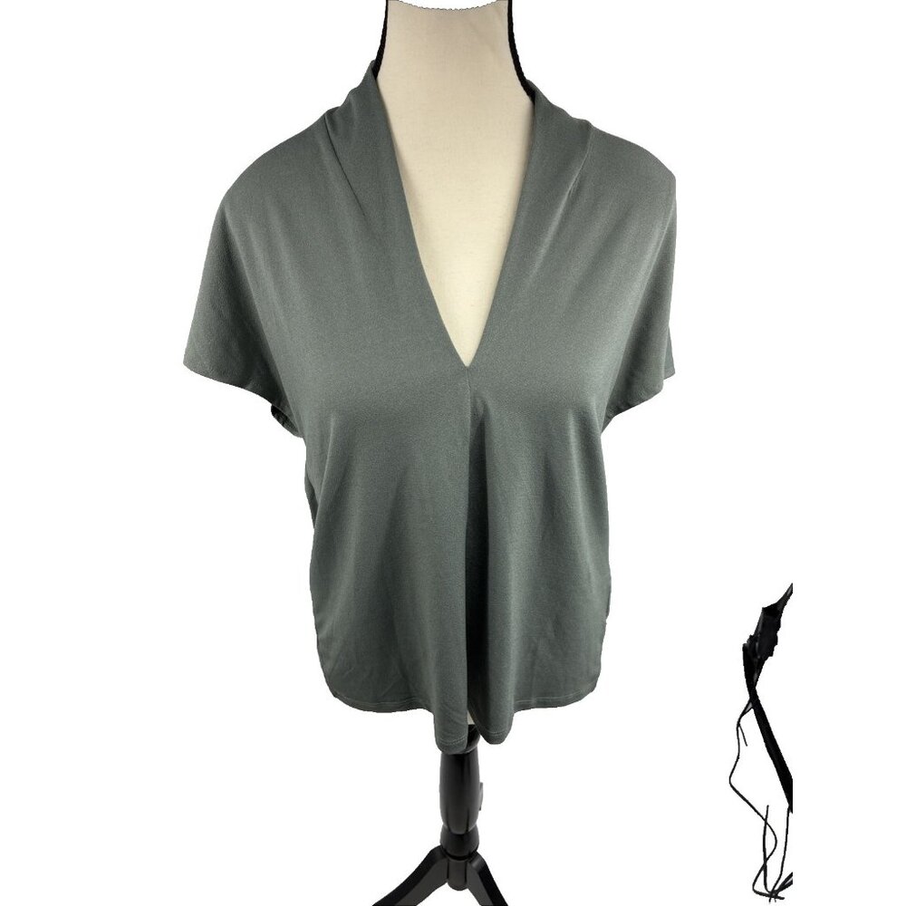 H&M Olive Green V-Neck Short Sleeve Blouse
